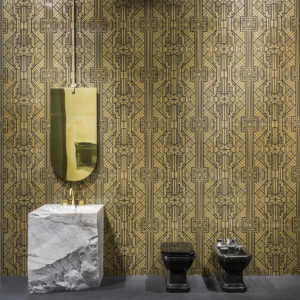 Swing Labirinto ottone su fondo nero matt architecte format design toulouse creation original balma renovation carrelage faience archi douche salle de bain