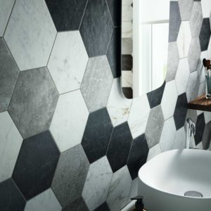 Bistrot mix hexagono carrelage decoration toulouse grand format balma architecte douche sanitaire bains maison appartement