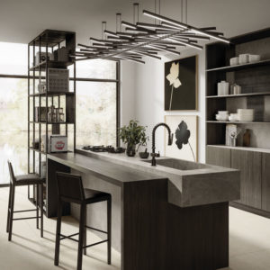 llight grey stone cuisine plan grand format carrelage façonnage architecte décoration top marbre kitchen