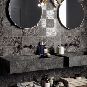 Ibla Nera carrelage sol mur sanitaire salle de bain toulouse decoration architecte douche pierre beton marbre piemme