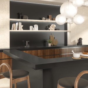 carrelage plan de travail cuisine Toulouse cérame kitchen noir granit bois noyer balma marbre